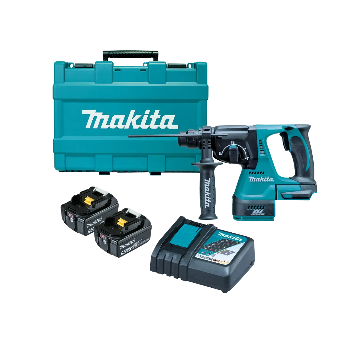 פטישון 18V נטען BL עם 2 סוללות 5AH ומטען MAKITA DHR242RTE